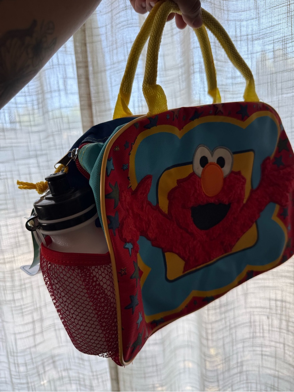 Elmo Kids Lunch Tote Bag with Water Bottle Pocket - Bright Red & Yellow